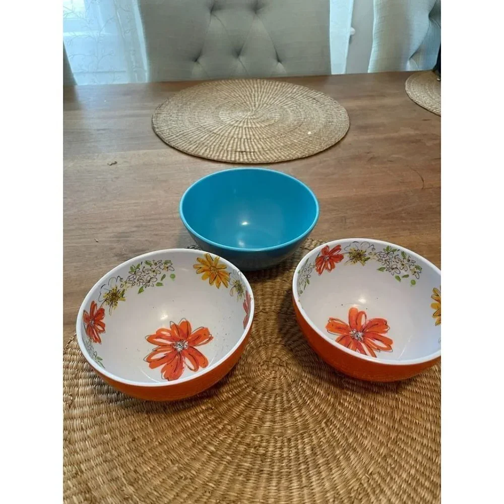 Precidio Melamine Floral Orange Bowls & Blue Bowl